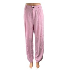 Zara Women's Pink High Waisted Pleated Wide Leg Baggy Trousers Pants Size M