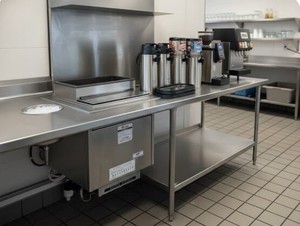 107" x 36" x 35" drink station SS table with backsplash and sidesplash