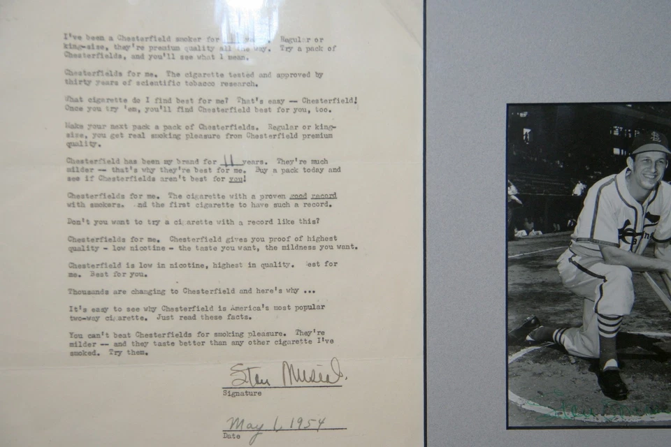 Stan Musial Autographed 1954 TLS w/ Photo Framed Chesterfield - Image 3 of 4