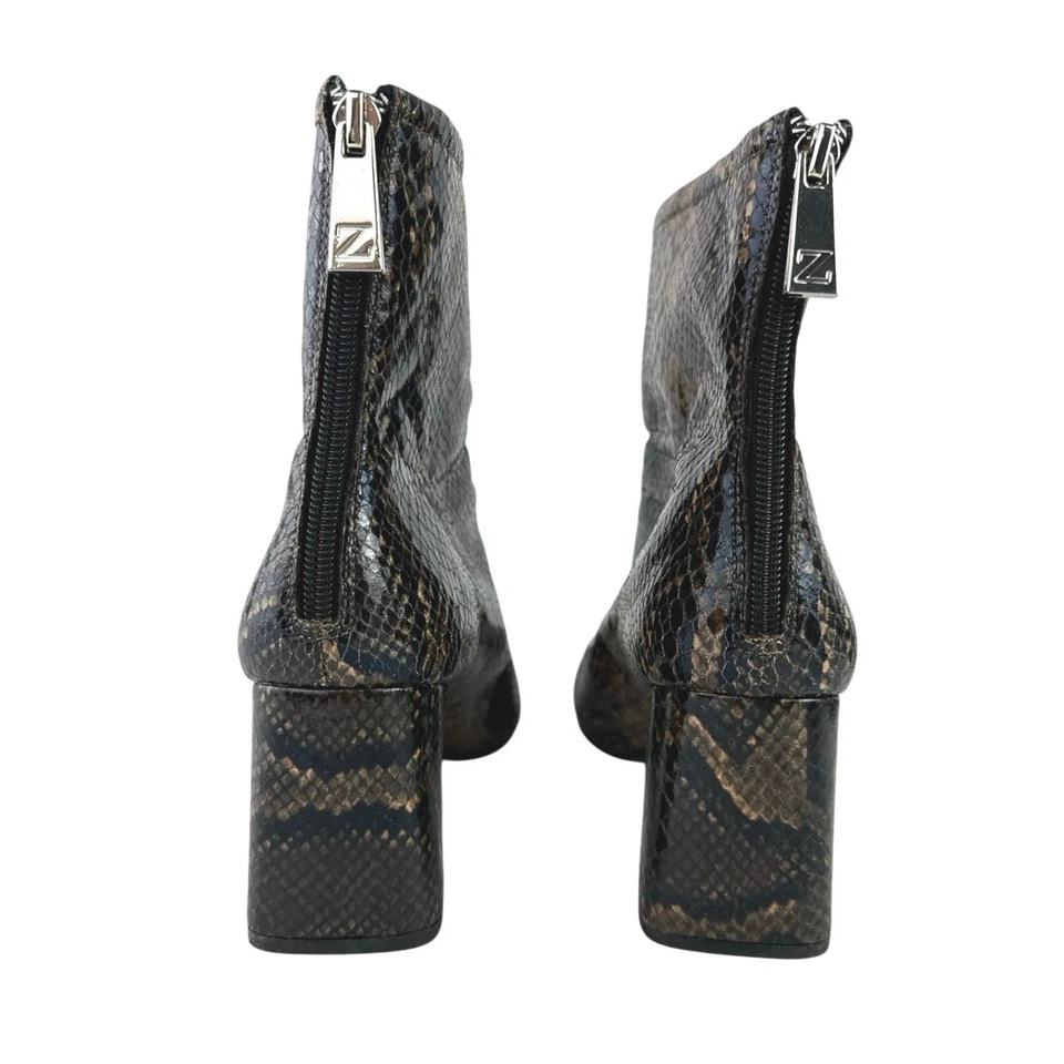 Botines Zara para mujer marrón piel de serpiente cuero tacón bloque cremallera 39 EE. UU. 8,5 Foto 3 de 4