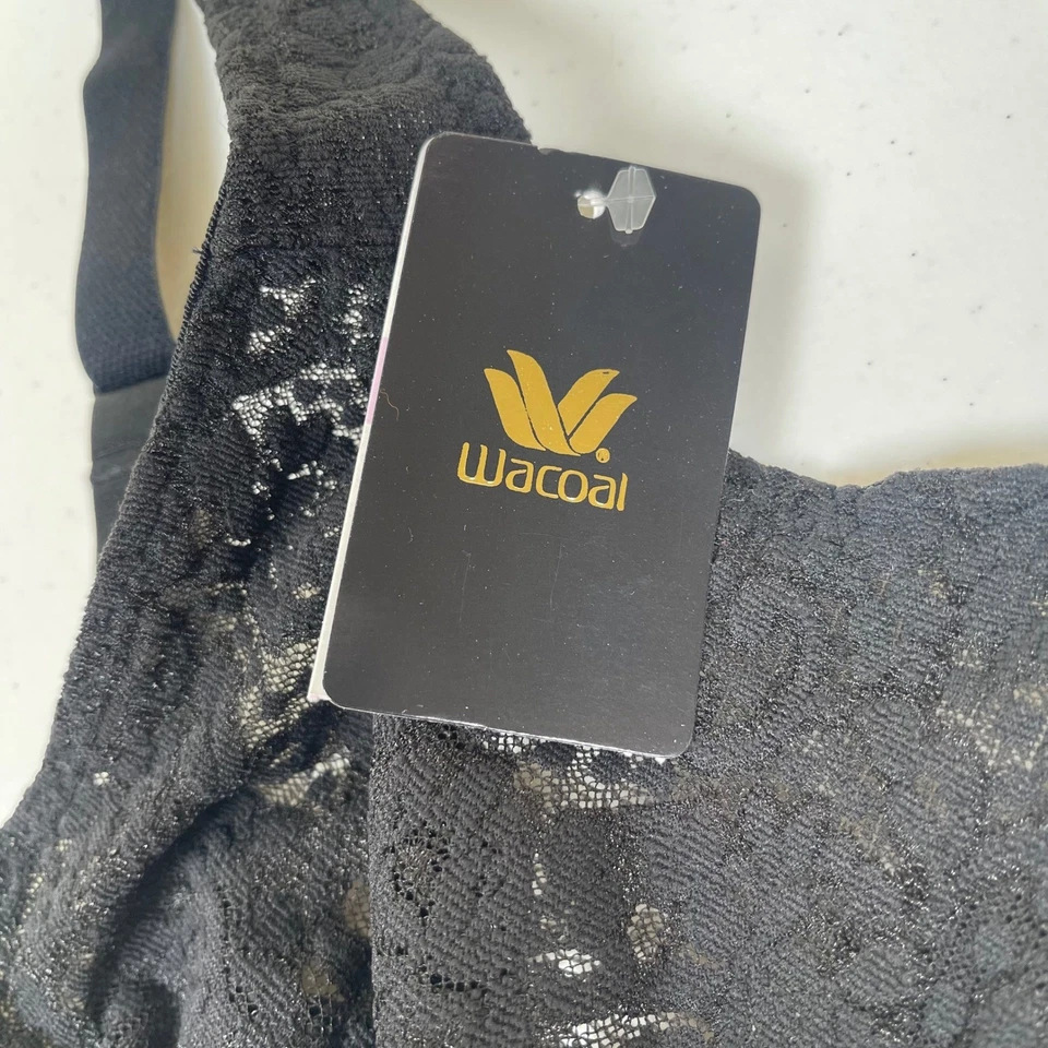 Wacoal 黑色光环花边全塑像覆盖钢圈文胸舒适背部 36D 全新 — 第 4/4 张图片