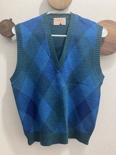 VTG Pendleton Wool Sweater Vest 80s Made In USA Size Small Teal Preppy Tennis