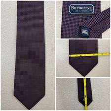 Vintage Burberrys Tie Mens 57''X3.5'' Silk Geometric Red Blue Pattern Made USA