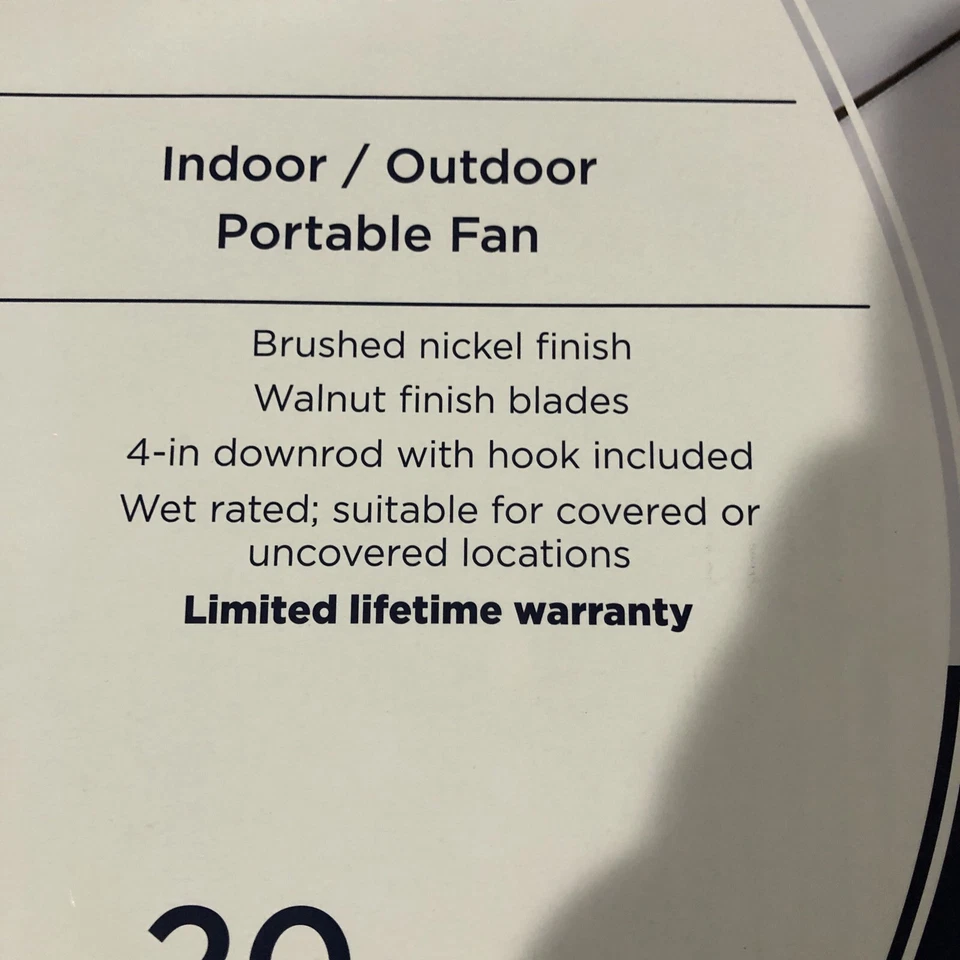NEW 20" VALDOSTA NICKEL OUTDOOR HANGING PATIO GAZEBO CEILING FAN 3-SPEED PLUG IN - Image 2 of 2