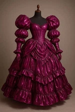 Historic medieval Prom Dress Rose Red Fluffy Victorian Corset Dress Renaissance