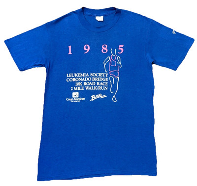 1985 Coronado Bridge 10K Leukemia Society Vintage Coors Pizza Hut Tee USA Single