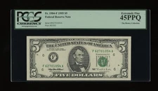 DBR 1995 $5 FRN Atlanta Fr. 1984-F PCGS 45 PPQ Serial F62701054A