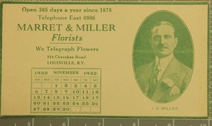 1932 Marret & Miller Florists Louisville Kentucky Advertising Ink Blotter-s1