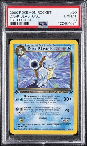 2000 POKEMON ROCKET 1ST ED #20 DARK BLASTOISE PSA 8