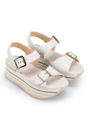 HOGAN woman shoe H294 white leather straps Maxi platform NEW with BOX Size US 5