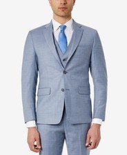 Calvin Klein Mens Skinny fit Suit Jacket Blazer 40 R Light Blue Solid Stretch