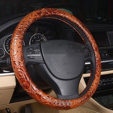 Leather Auto Car Steering Wheel Coveranti Slip Universal 15 Inchbrown Brown