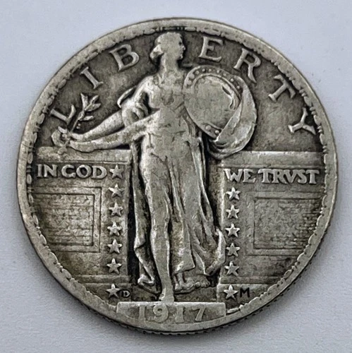 1917-D Standing Liberty Quarter Type 2 T2 Stars Below Eagle VF Very Fine Key