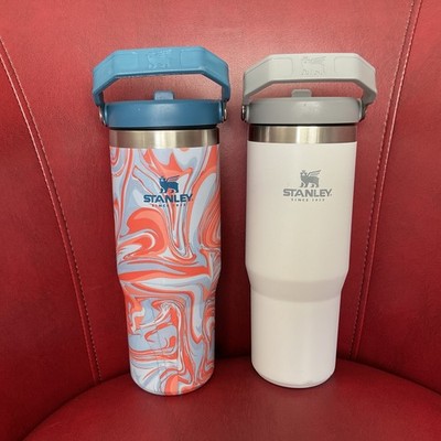 2x Stanley Ice Flow Tumblers with Handle 30oz Flip Straw White Tie-Dye Swirl