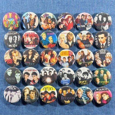 80s Synth Pop New Wave Bands 1.25'' Pinback Buttons Set of 30 Pins, Retro Music
