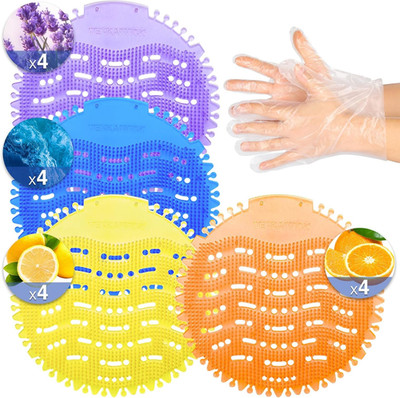 16 PACK Urinal Deodorizer Screen with 100 Gloves-3D Wave Anti-Splash Odor Protec