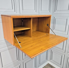 Vintage Wall Bureau Beaver & Tapley 33 Teak Cabinet Mid Century Drop Front Desk