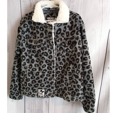 Disney Mickey Mouse Gray Black Leopard Corduroy Sherpa Accent Coat Girls 7/8