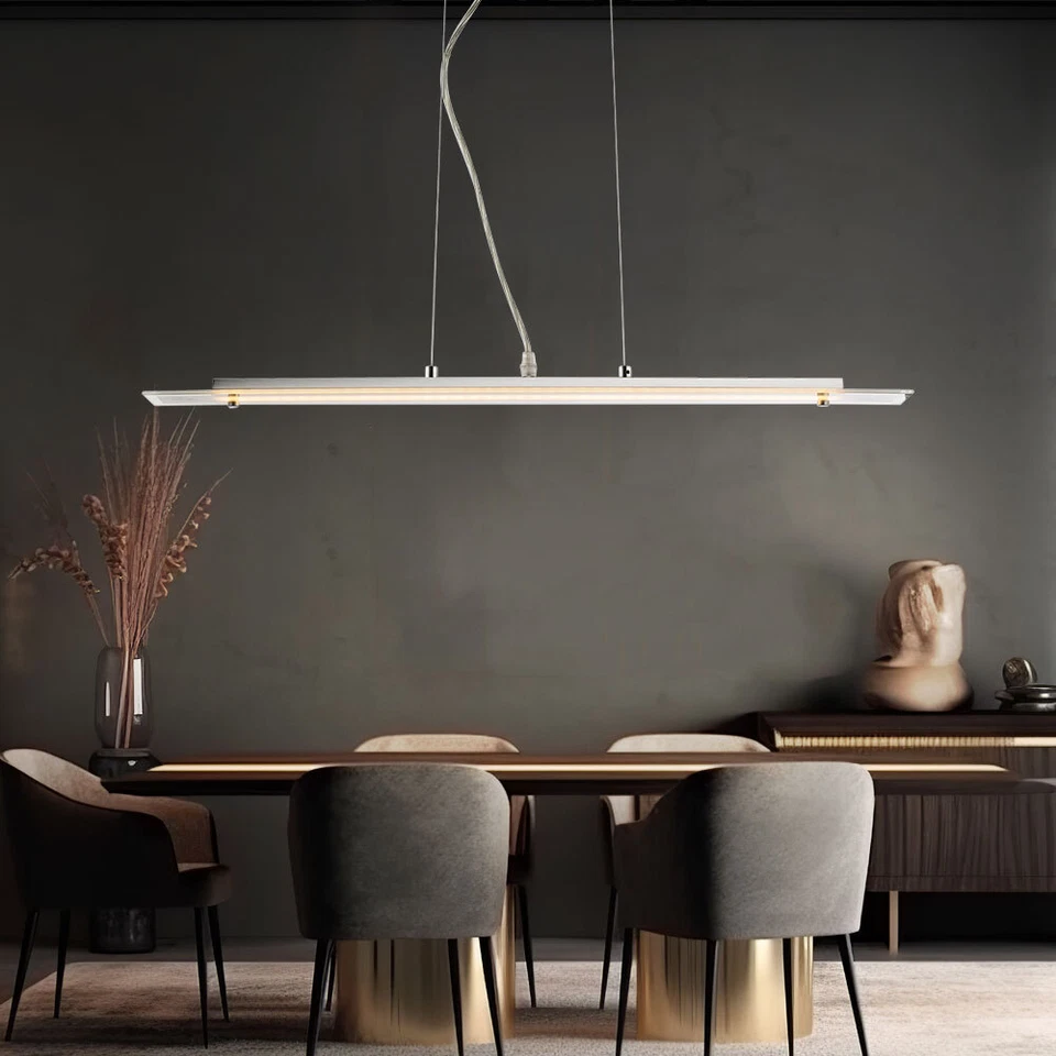 Lampadario Da Pranzo Lampada A Sospensione LED Vetro Cucina Argento H 120 Cm - Immagine 4 di 4