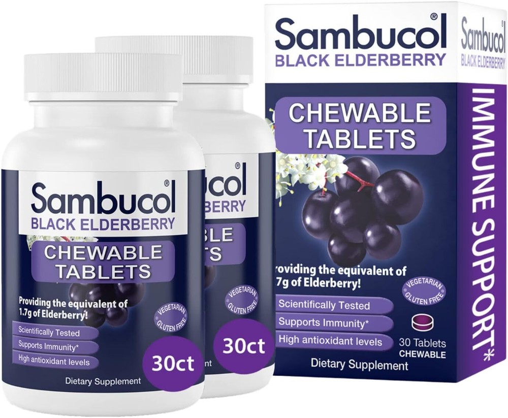 Sambucol Black Elderberry Chewable Tablets - Added Vitamin C, Chewable Elderberr