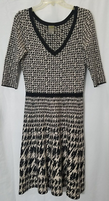 taylor fit and flare sweater dress TAYLOR WOMEN'S KNIT SWEATER DRESS FIT & FLARE BLACK & CREAM SIZE MEDIUM #  3716