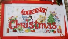 Cross Stitch "CHRISTMAS SNOWMEN" pattern ~ snowflakes, presents, tree, 