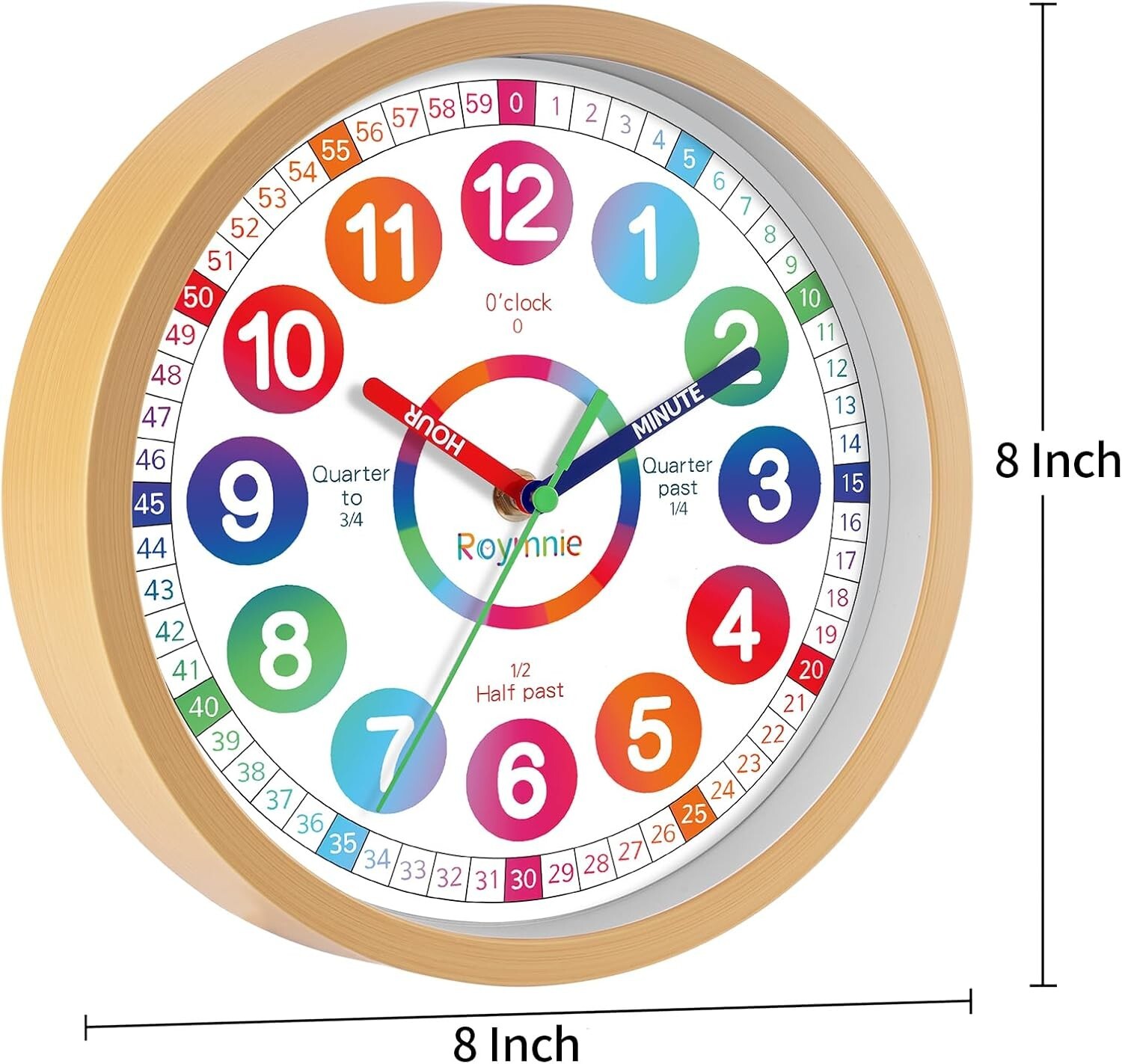 Wall Clock for Kids Learning to Tell Time Easily Non Ticking Battery Operated Ki-image