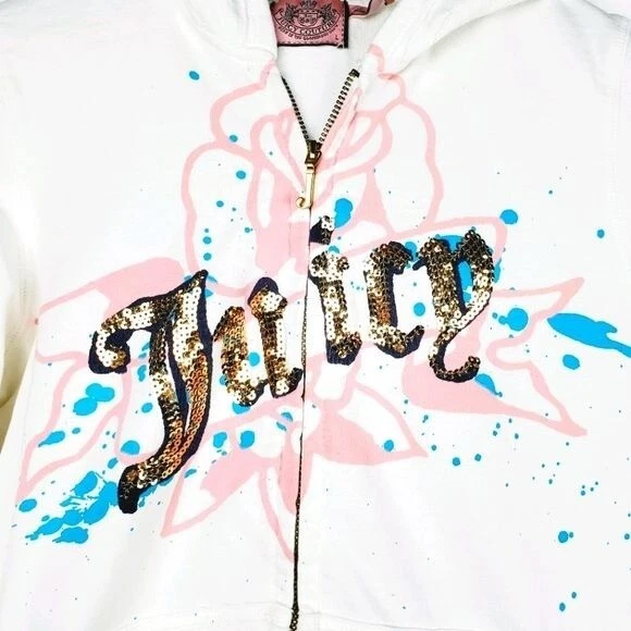 Vtg 90s RARE Juicy Couture hoodie Made in USA Sequin Sz L - Image 3 of 4