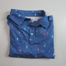 Straight Down Men's polo Blue Pink Cactus Golf Shirt size Large