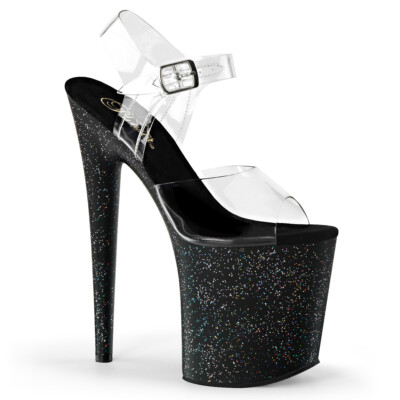 8'' Clear Glitter Super High Platform Stripper Dancer Heels Pleaser Shoes Womans