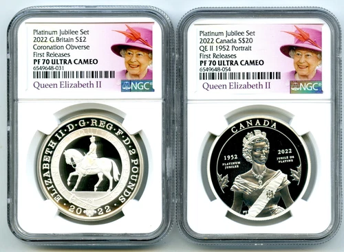 2022 GREAT BRITAIN/CANADA SILVER PROOF NGC PF70 QEII PLATINUM JUBILEE 2-COIN SET