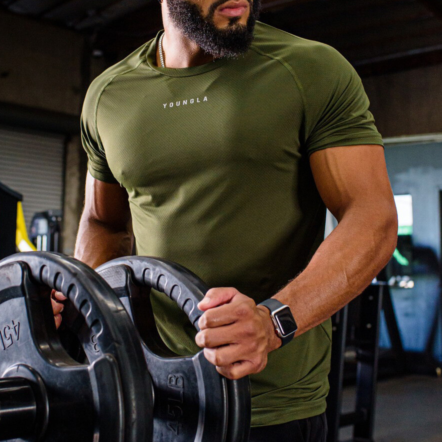 Men's Young LA Quick Dry Shirt Short Sleeve Crew Fitted Activewear Tops T-Shirts