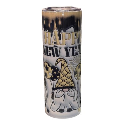 Custom 20oz Stainless Steel Skinny Tumbler~3D~New Year~Celebration~Gnomes~Gift