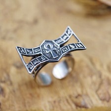 Oxidized Antique Silver Ring Band of Ancient Egyptian Ankh Cross Key..Adjustable