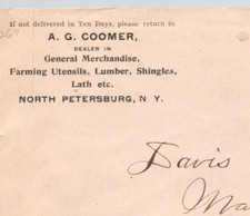 1898 A.G. Coomer Faring Utensils Lumber North Petersburg NY Advertising  Cover