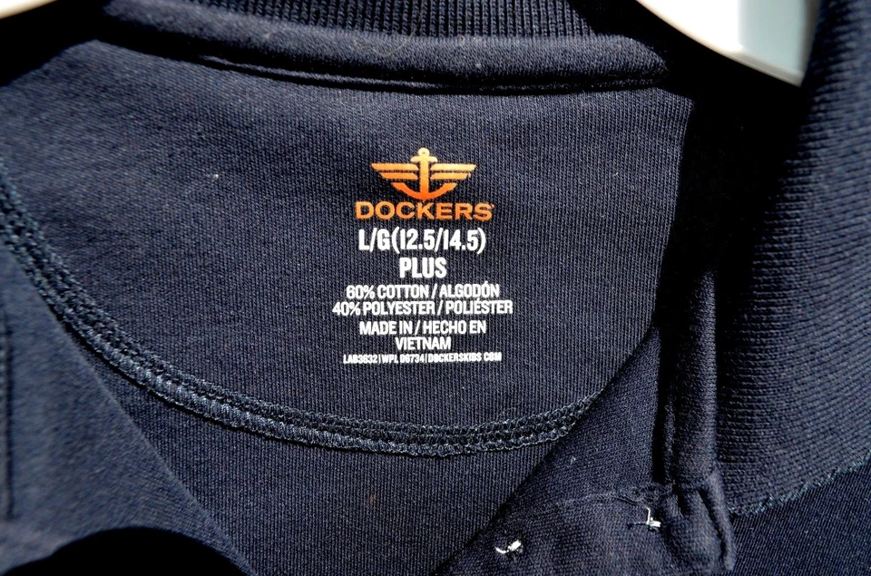 Dockers,Uniforme Azul Marino Tejido Manga Gorra Camisa Talla L (12.5-14.5) Foto 3 de 4