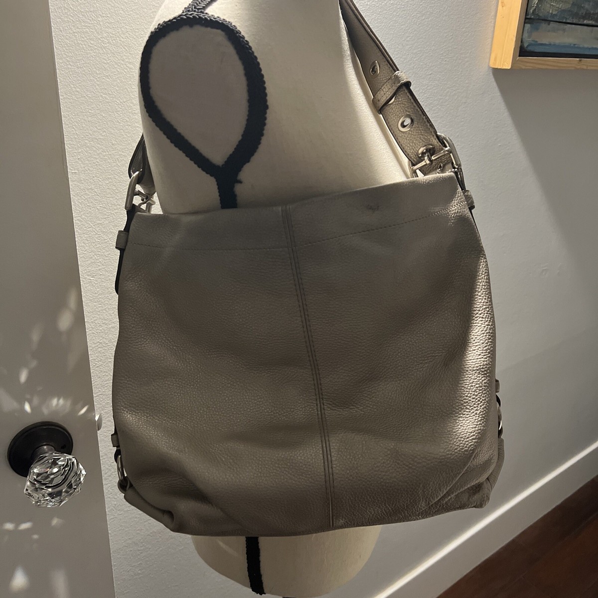 COACH Silver Gray metallic Pebbled Leather Soho Hobo Shoulder Bag 
