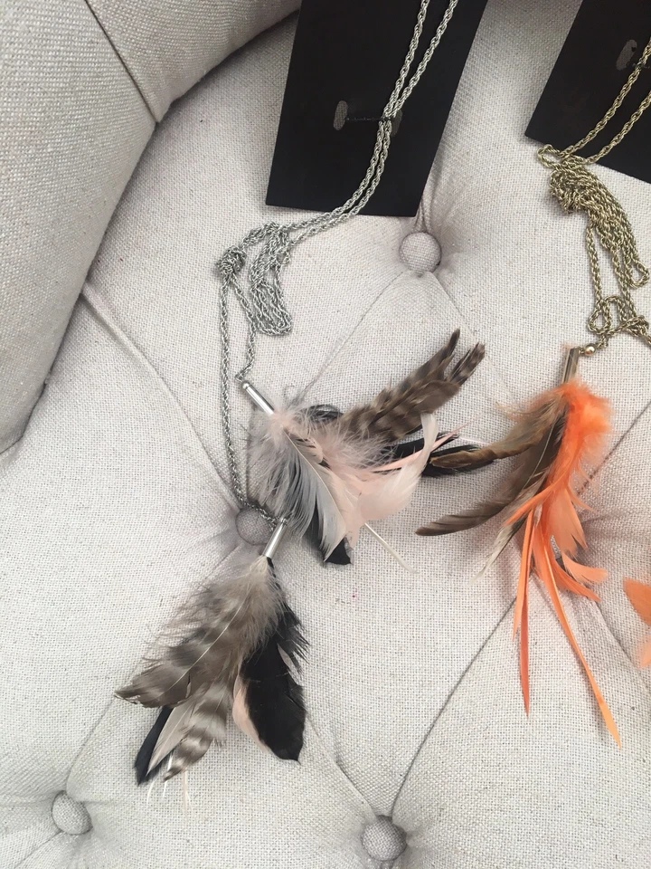 🧡NWT H&M 羽毛项链腰带金银链节日海滩流苏珠宝首饰 — 第 3/4 张图片