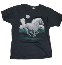 Vintage Screen Stars Horses Running Single Stitch Shirt Men's Large Made In USA