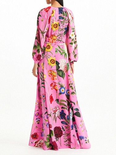 Womens Retro Flower Printing Lantern Sleeves Maxi Dress Boho Floral Long Dress - Picture 3 of 18