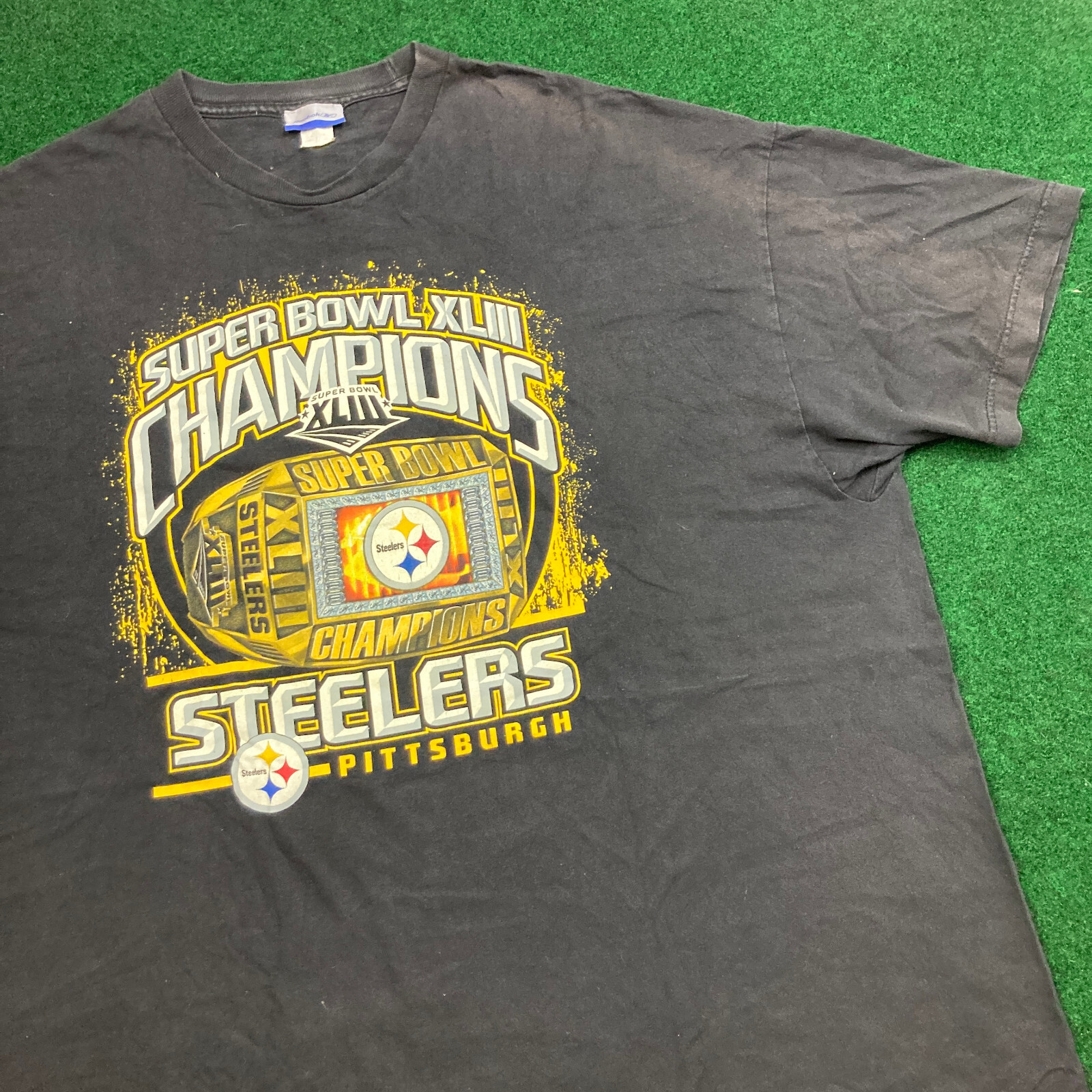 Vintage Reebok Pittsburgh Steelers Shirt Mens XXL Black 2009 Super Bowl XLIII