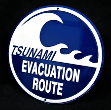 TSUNAMI Evac Route *US MADE* Round Embossed Sign -Man Cave Garage Bar Wall Decor