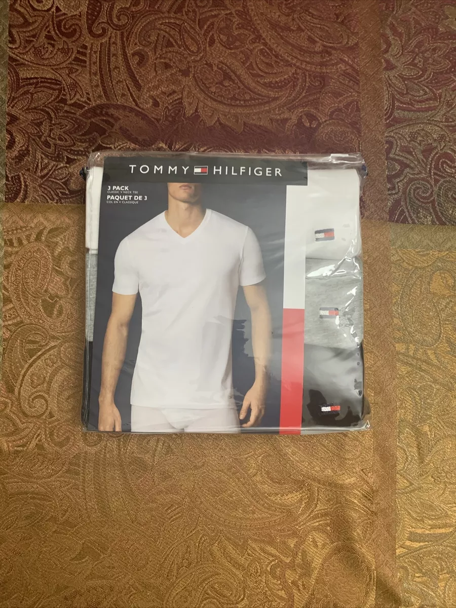 Tommy Hilfiger Men s 3 Pack T Shirts Crew Neck Undershirts Black Gray M