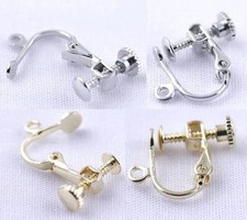 4 Pairs Clip On Screw Back Earring Findings Silvertone/Goldtone without Stone