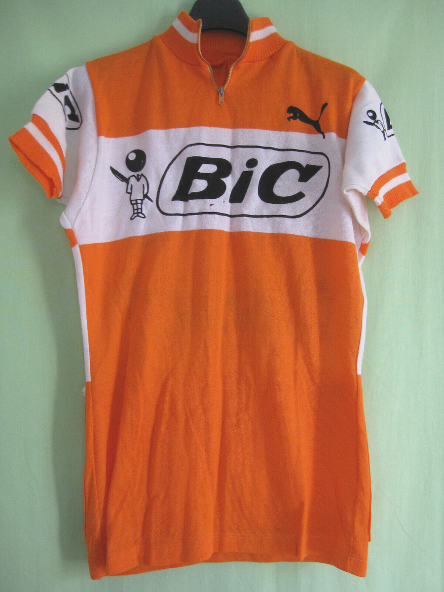 Maillot Cycliste Vintage BIC – Acrylique Orange – Années 70 – Taille M – Homme
