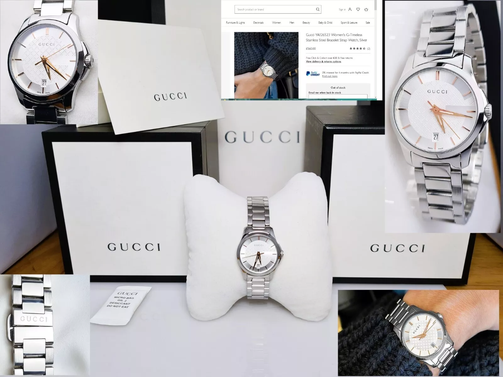 Montre GUCCI 126,5 G Intemporelle en or rose blanc YA126523 boîte et livret comme neuve