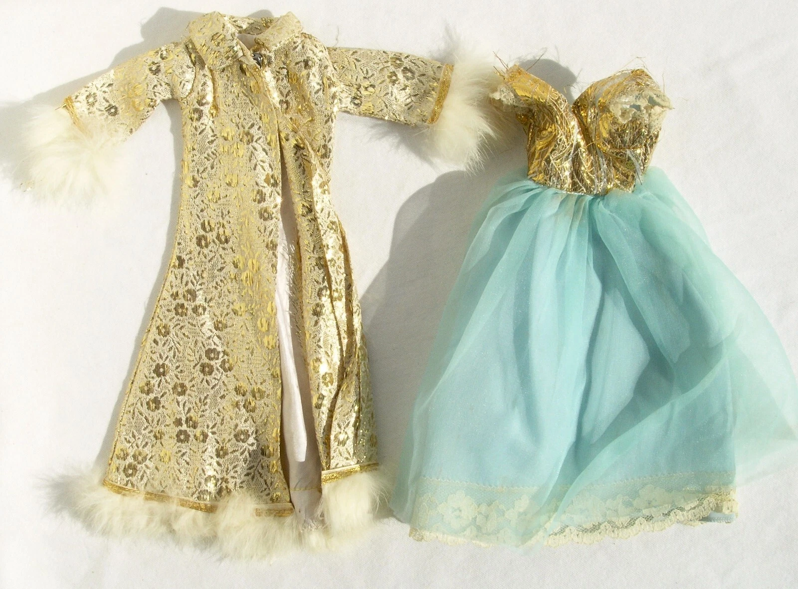  vintage barbie clone metallic thread brocade satin dresses 