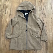 Mango Oversized Wool Blend Tan Full Zip Hooded Coat Jacket Womens XS