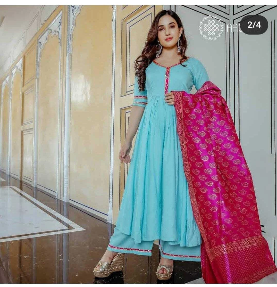 Pink and sky blue combination dress outlet