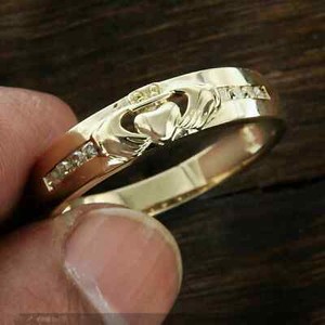 Authentic 2Ct Round Lab-Created Diamond Claddagh Wedding Ring Men's 14K Yellow Gold Plated